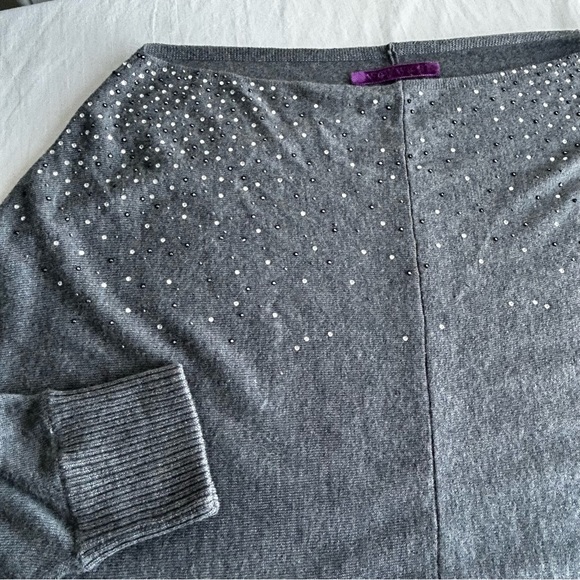 Velvet Rhinestone Studded Casmere Dolman Sleeves Sweater Petite - Picture 5 of 13